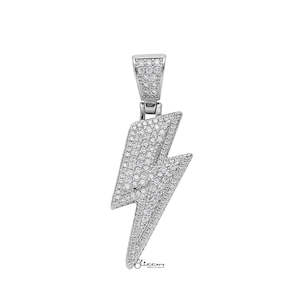 Iced Out Lightning Bolt Pendant - Silver