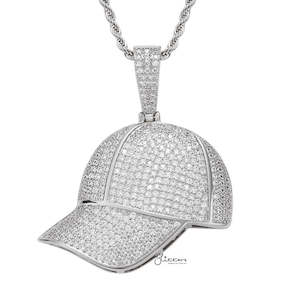 Jewellery: Iced Out Baseball Cap Pendant - Silver