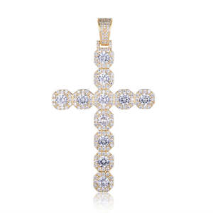 Iced Out Cross Pendant - Gold