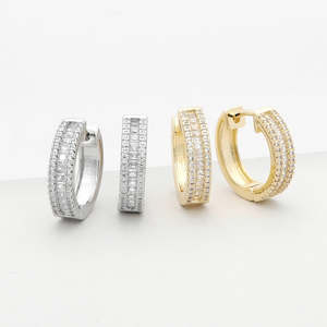 CZ Paved One-Touch Huggie Hoop Earrings