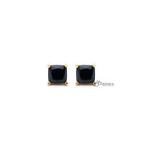 18k Gold Plated Black Square Zirconia Studs Earrings