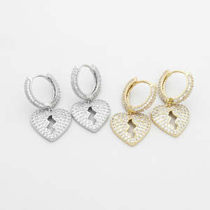 Jewellery: Dangle Heart One-Touch Huggie Hoop Earrings