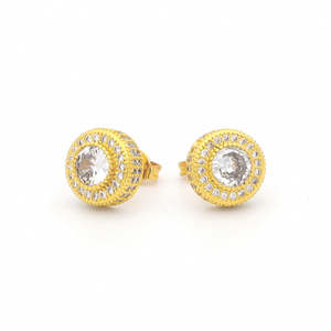 Iced Out 10mm Round Stud Earrings - Gold