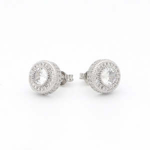 Iced Out 10mm Round Stud Earrings - Silver