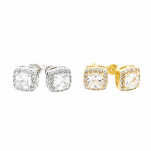 Iced Out CZ Paved Square Stud Earrings