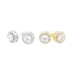 Iced Out CZ Paved Round Stud Earrings