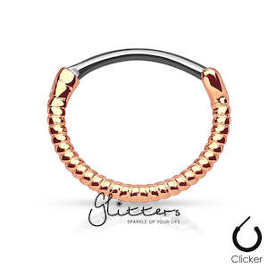 Jewellery: Twisted Roped Line 316L Surgical Steel Round Septum Clicker-Rose Gold