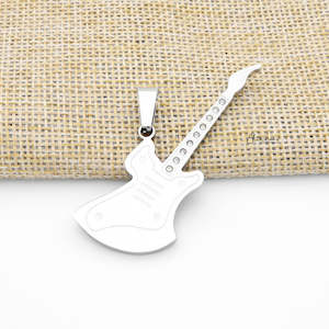 Stainless Steel Electric Guitar Pendant with CZ