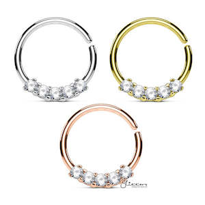 Jewellery: 316L Surgical Steel Bendable Hoop Ring with 5 CZ Prong Set