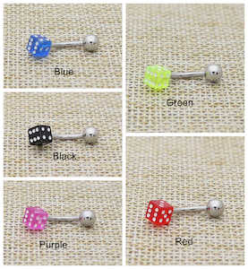 Jewellery: 14 Gauge Acrylic Dice Belly Button Rings