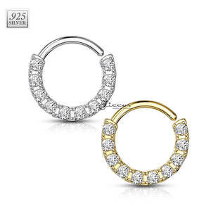 Jewellery: .925 Sterling Silver Bendable Hoop Ring With 10 Lined CZ - Silver | Gold