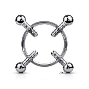 Non-Piercing Adjustable Nipple Clamp with 4 Screws - Silver