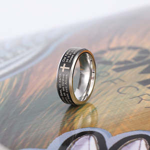 Lord's Prayer Black Ip Beveled Edge Stainless Steel Band Ring