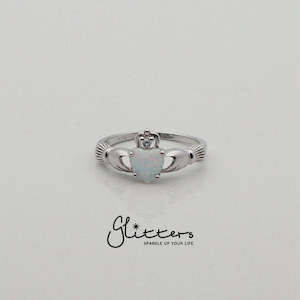 Sterling Silver Claddagh Women's Rings with White Opal