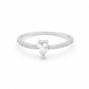 Jewellery: Pear Shaped CZ Solitaire Sterling Silver Ring