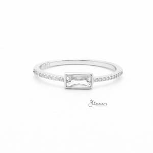 Jewellery: 4mm Baguette Cut CZ Sterling Silver Ring