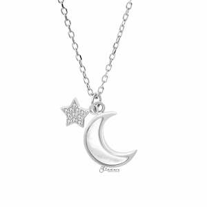 Sterling Silver Moon and Star Necklace - Silver