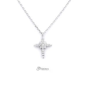 Sterling Silver CZ Paved Cross Women's Necklace with 43cm Chain