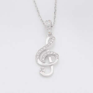 CZ Musical Note Sterling Silver Necklace