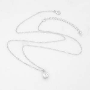 Sterling Silver Tear Drop CZ Charm Necklace - Silver