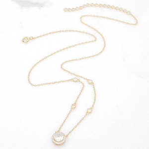 Jewellery: Sterling Silver Round CZ Charm Necklace - Gold