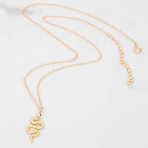 Sterling Silver Snake Charm Necklace - Gold