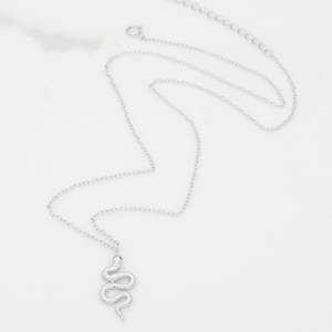 Sterling Silver Snake Charm Necklace - Silver