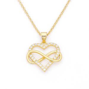 Sterling Silver Heart with Infinity Charm Necklace - Gold