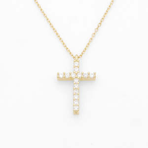 Sterling Silver Cross Charms Necklace - Gold