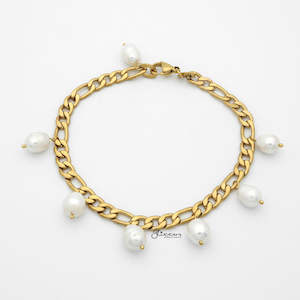 Freshwater Pearls with Gold I.P Stainless Steel Figaro Chain Bracelet