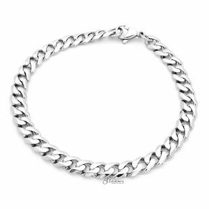 Stainless Steel Beveled Cuban Chain Bracelet - 7mm Width