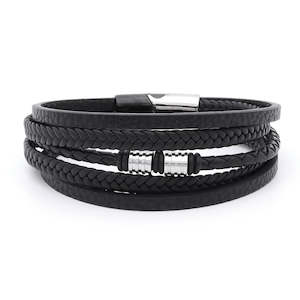 Jewellery: Multilayer Black Leather Bracelet