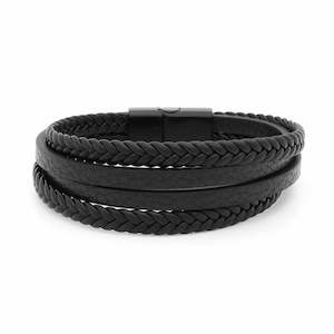 Braided Black Multilayer Leather Bracelet with Magnetic Clasp