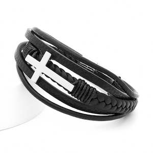 Jewellery: Cross Multilayer Leather Bracelet