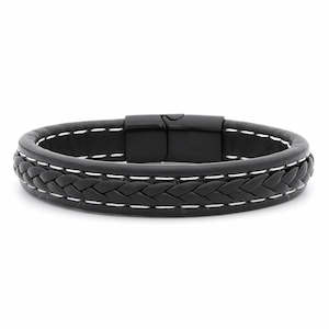 Jewellery: Braided Leather Bracelet - Black