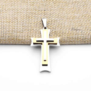 Stainless Steel Triple Layer Cross Pendant - Gold