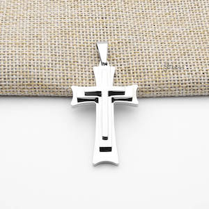 Stainless Steel Triple Layer Cross Pendant - Silver