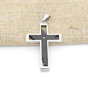 Jewellery: Stainless Steel Cross Pendant with CZ - Black