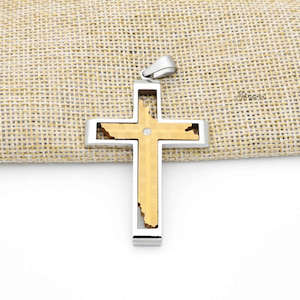 Stainless Steel Cross Pendant with CZ - Gold