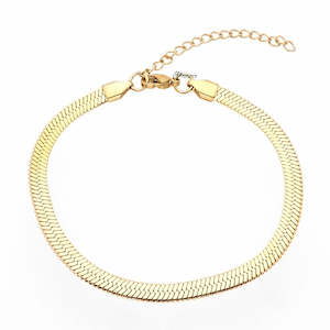 Stainless Steel 5mm Herringbone Chain Anklet - Gold