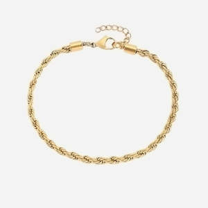 Stainless Steel 4mm Twisted Rope Chain Anklet - Gold