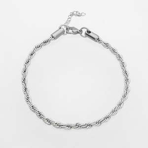 Stainless Steel 4mm Twisted Rope Chain Anklet - Silver