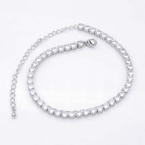 Jewellery: Round Cut C.Z Tennis Chain Anklet - Silver