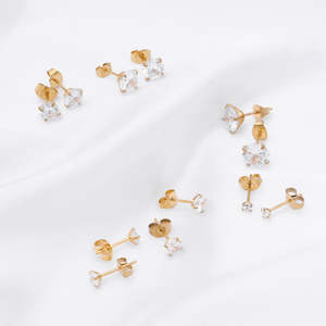 Round Cubic Zirconia Martini Stud Earrings - Gold