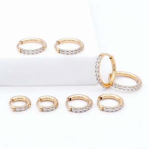 Jewellery: Stainless Steel Round CZ Huggie Hoop Earrings - Gold