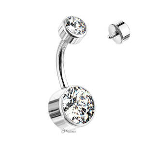 Titanium Double CZ Belly Button Ring - Clear