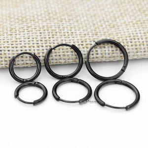 Stainless Steel Round Huggie Hoop Earrings - Black