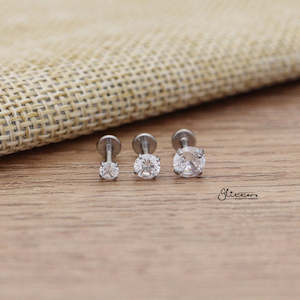 316L Surgical Steel Internally Threaded with Prong Set C.Z Top Cartilage/Tragus …