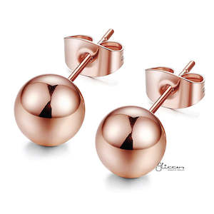 Jewellery: Rose Gold I.P Stainless Steel Round Ball Stud Earrings-3mm | 4mm | 5mm | 6mm