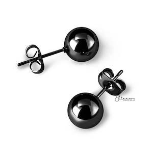 Black Titanium I.P Stainless Steel Round Ball Stud Earrings-3mm | 4mm | 5mm | 6mm